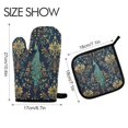 thumbnail image 2 of Yayeee Oven Mitts and Pot Holder Set of 2 Heat Resistant Kitchen Gloves Baking Hot Pad, Navy Blue Peacock Pattern, 2 of 5