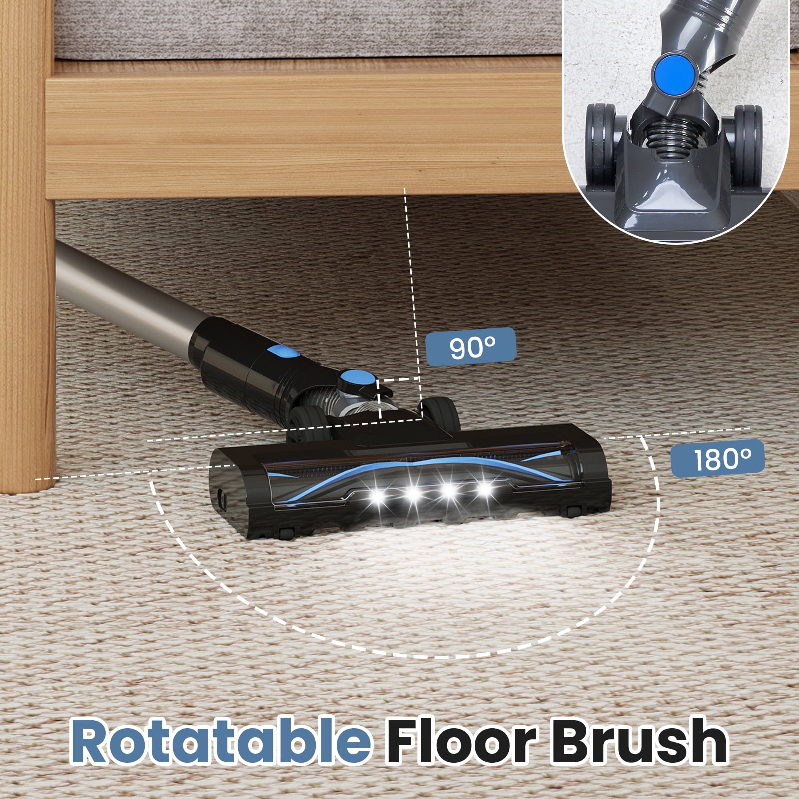MCQ 3-in-1 Cordless Stick Vacuum Cleaner, Lightweight with LED Headlight for Carpet, Floor & Pet Hair, Blue-Silver