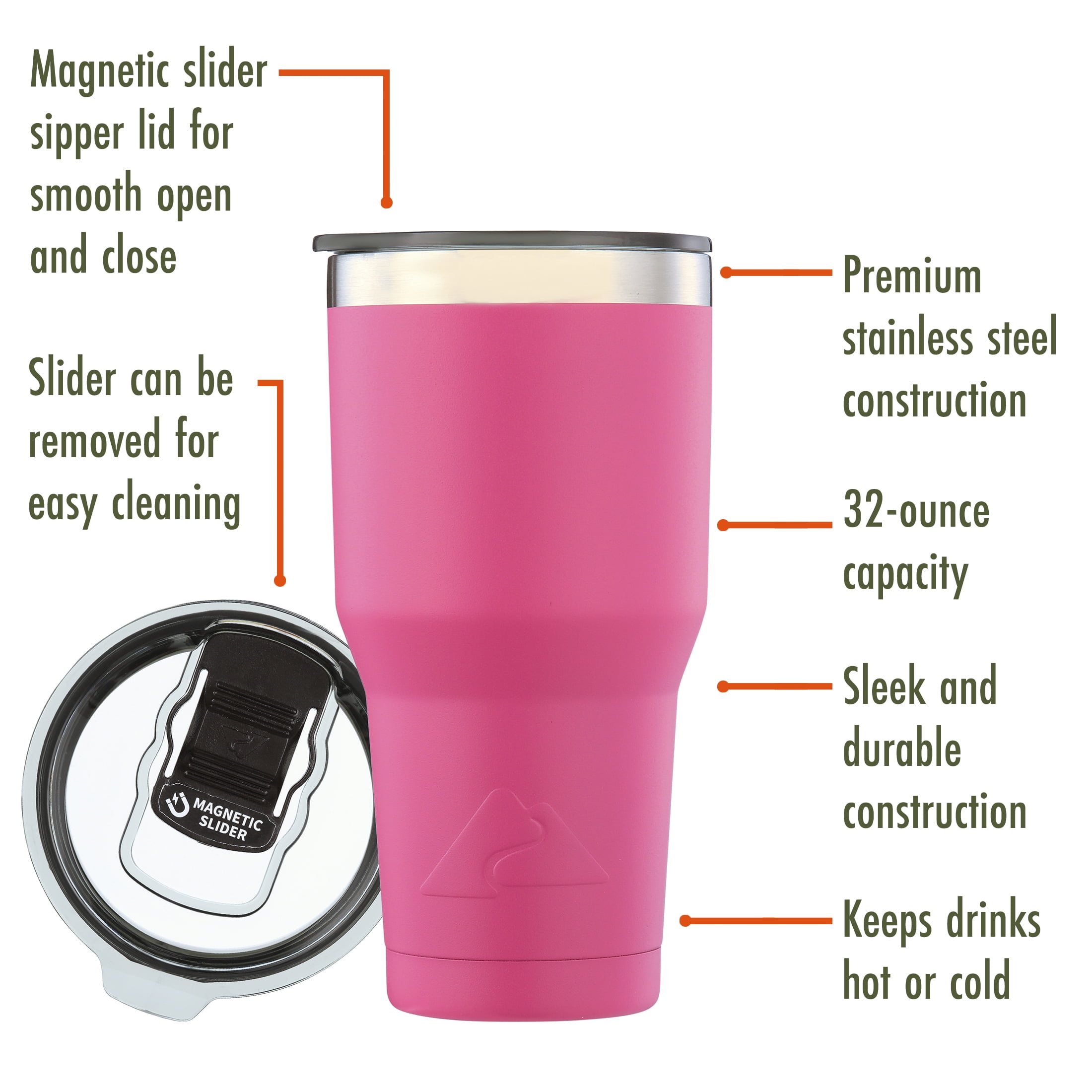 Ozark Trail 32 oz Insulated Stainless Steel Tumbler, Hot Pink