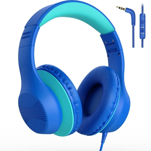 Mpow Kids Headphones with Microphone, 85/94dB Safe Volume Limit, over Ear Headphones for School Travel, Blue