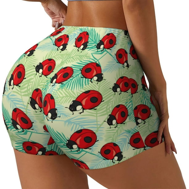 Fotbe Red Ladybugs And Leaf Shorts Sin Costuras – Shorts Deportivos de Cintura Alta para Mujer, Elásticos para Gimnasio, Yoga, Running o Ciclismo-Small