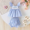 thumbnail image 2 of TOWED22 Baby Girl Summer Clothes 9M-5T 2Pcs Outfits Sleeveless Butterfly Print Peplum Top & Shorts Set Toddler(Blue,3-6 M), 2 of 8