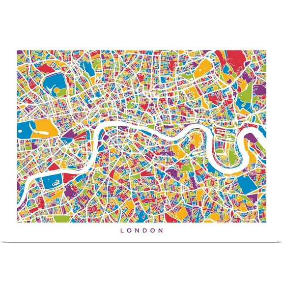 Great BIG Canvas | Rolled Michael Tompsett Poster Print entitled London England Street Map, Colorful
