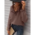thumbnail image 4 of Women Sweaters Fall Winter Clothes Long Sleeve Button Up Ruffle Crew Neck Casual Knitted Pullover Tops Brown M, 4 of 8