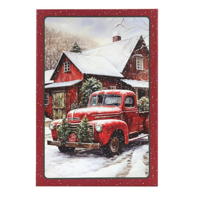 Holiday Time Christmas Boîte cadeau rectangulaire moyenne, camion, rouge