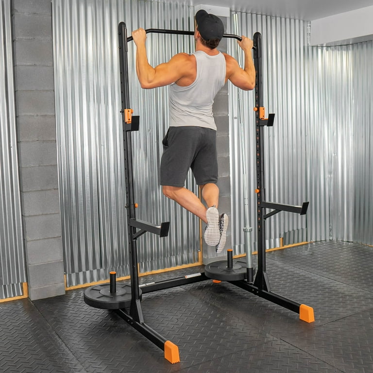 GRIND Fitness Alpha 2000 Squat Stand Exercise Rack with Barbell Holder and Weight Storage Pegs Lifting Spotter Arms 1000 lbs Weight Limit Textured