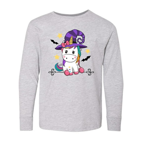 Inktastic Halloween Girls Unicorn Witch Long Sleeve Youth T-Shirt