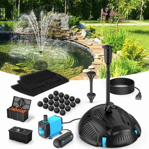 POPOSOAP Pond Filter Pump Fountain Kits with UV Clarifier, 660GPH/40W Pond Pump and Filter Kit for Outdoor Ponds Clearing Koi Pond Garden Fish Tank Aquarium Water Features