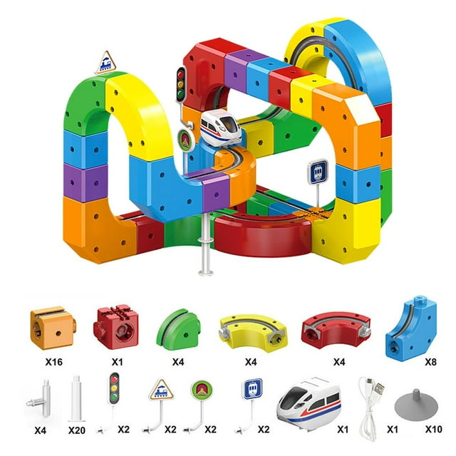 SharkTRUE Ensemble de Train Électrique - Ensemble de Piste de Course Flexible pour Enfants, Agencements Intégrés Défiant la Gravité et Construction de Pistes de Voitures Cadeaux pour Garçons Filles Noël