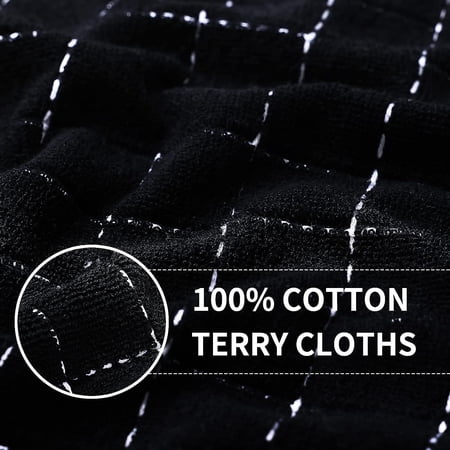 MHAWBL-100% Cotton Terry Kitchen Towels(Black 13 x 28 inches) Checkered Designed Soft and Super Absorbent Dish Towels 4 Pack