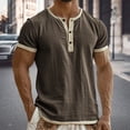 thumbnail image 2 of ZXLBBD Men's T-Shirts Short Sleeve Henley Shirt Linen Button Down Soft Breathable Versatile Layering Tops for Everyday Comfort Summer Outdoor Tshirt,Light Gray,S, 2 of 5