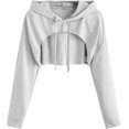 thumbnail image 1 of Women‘s Cut Out Drawstring Hoodie Pullover Sweatshirt Long Sleeve Crop Top, 1 of 4