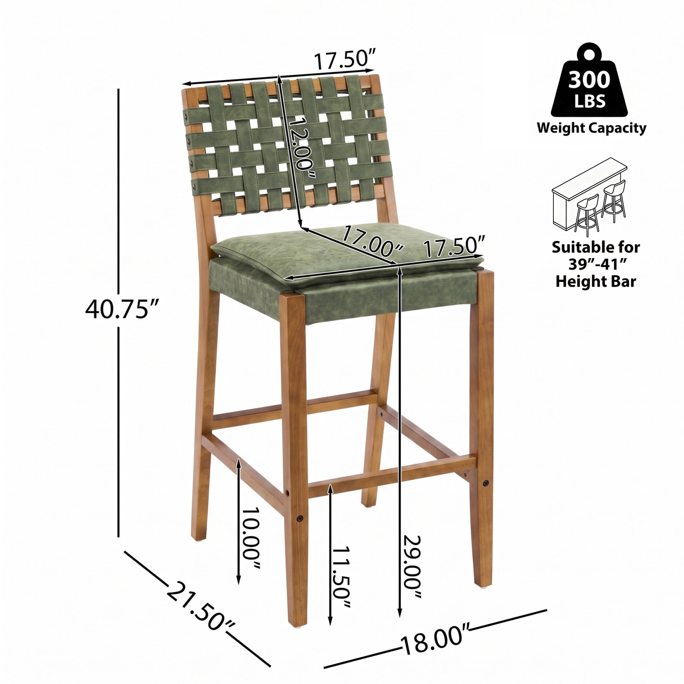 Christopher Knight Home Rustic PU Upholstered Barstools, Rivet Accents, Solid Wood Frame, Green, Set of 2