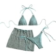 thumbnail image 5 of GEWSEY Women's 3 Piece Swimsuits Halter Triangle Crochet Bikini Sets with Cover Up Skirt (Light Blue, M), 5 of 9
