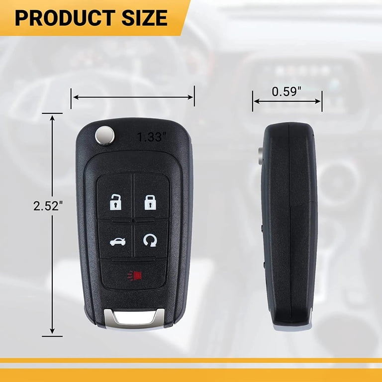 4-Button Flip Key Fob Remote Replacement For Chevy Equinox, Sonic, Malibu, Camaro - Compatible With OHT01060512, Uncut Blade, Needs Programming