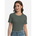 thumbnail image 7 of Women's Crew Neck Ribbed Fitted Shirt Basic Short Sleeves Summer T Shirt Tops, 7 of 7