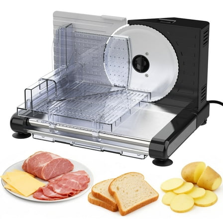 Wnkim Adjustable Electric Meat Slicer for Home, Removable 420 Stainless Steel Blade & Child Safety Lock – Slice Meat, Cheese, Bread