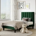 thumbnail image 2 of Amolife Twin Bed Frame, Upholstered Bed Frame with Velvet Vertical Channel Tufted Headboard, Green, 2 of 11