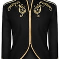 thumbnail image 4 of Penkiiy Men's Fashion Retro Style Stitching Suit Gold Embroidered Jacket Suit Jackets Polyester Black on Sale, 4 of 5