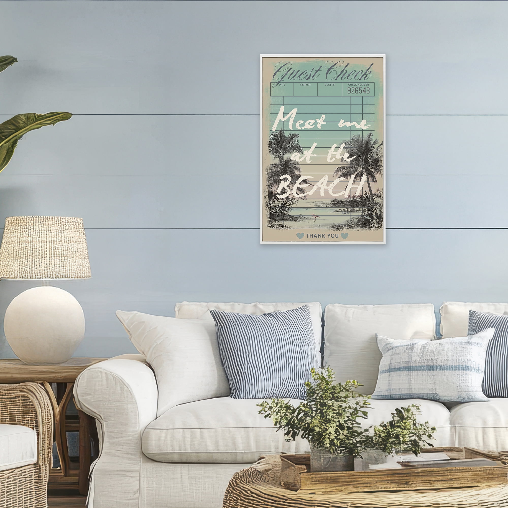 Stupell Industries Meet Me At Beach Check White Framed Giclee Art, design by Annabelle Hall