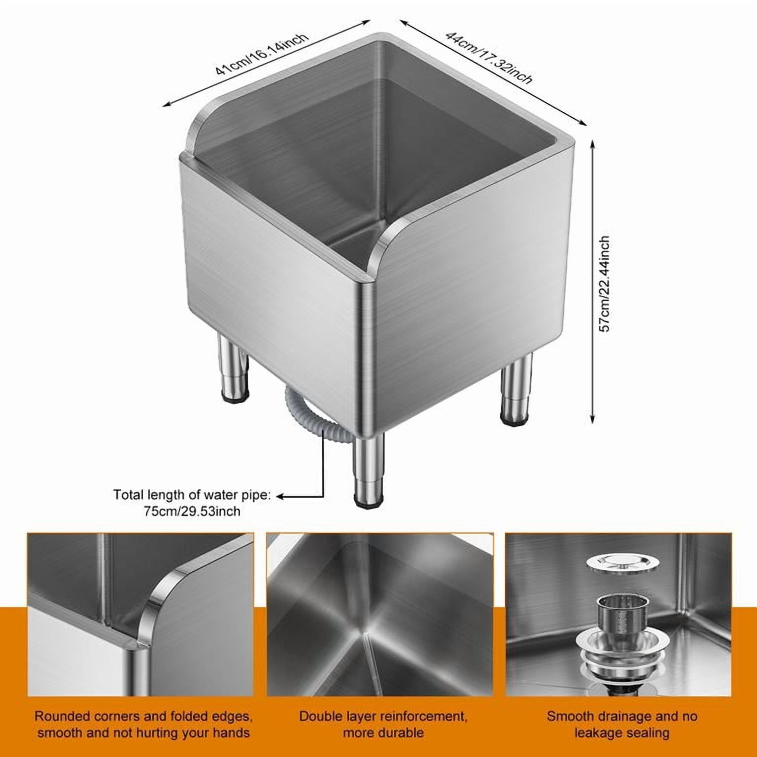 Mohsoe Mop Sink 18 x 16 x 22 Inch, Commercial Stainless Steel Utility Sink with High Baffle, Large Capacity Floor Sink for Mudroom Laundry Janitor Closet, Adjustable Feet