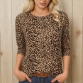 thumbnail image 2 of DHFJKG 3/4 Sleeve T Shirts For Women Leopard Crew Neck Loose Fit Spring Summer Top Going Out Clothes Soft Tops, 2 of 4