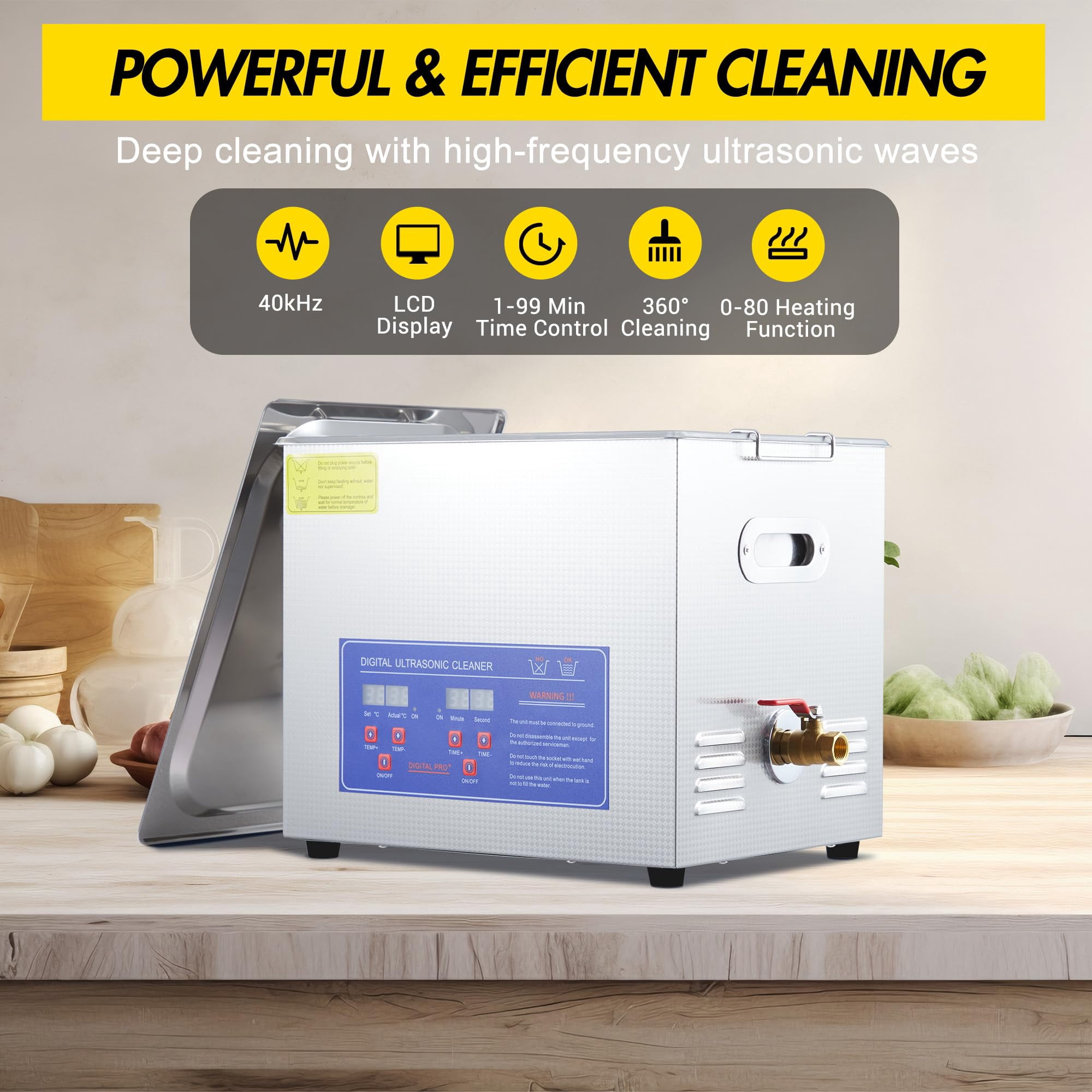 10 L Commercial Ultrasonic Cleaner with Heater & Digital Timer - 40kHz Professional Cleaning Machine for Jewelry, Glasses, Dentures, Tools,240 W