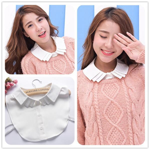Blusa de media camisa elegante Collar de cuello desmontable para ninas vintage Blanco Yuyangstore Pin de chifon para mujer