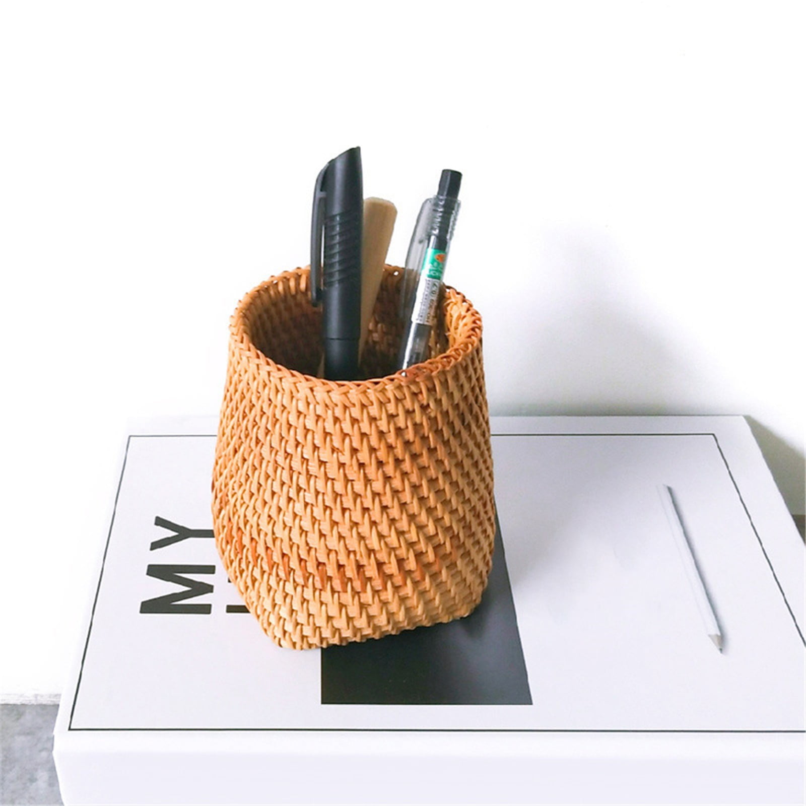 Clearance Office cabinet under $8,Hand Woven Tea Braided Pen Pen Holder Handmade Pen Storage Box Creative Pen Pen Cup Desk Storage Decoration 2PC