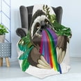 thumbnail image 4 of Sloth Soft Flannel Fleece Blanket, Indolent Jungle Animal Spitting Rainbow Colors on Banana Leaves Backdrop Happy Mood, Cozy Plush for Indoor and Outdoor Use, 50" x 70", Multicolor, by Ambesonne, 4 of 5