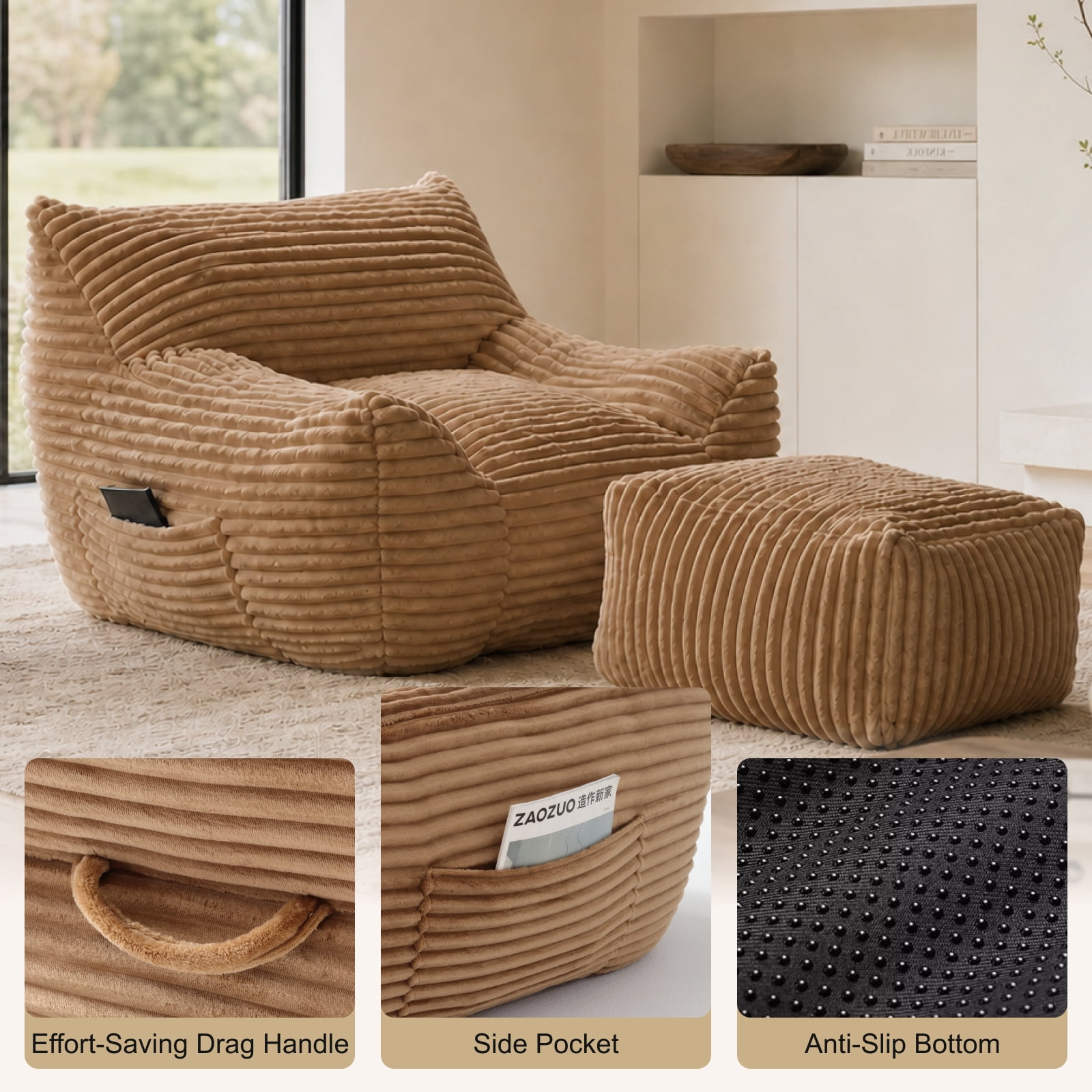 Bean Bag Chair for Adults, Oversized Comfy Beanbag Living Room Lazy Sofa for Bedroom & Dorm