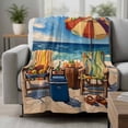 thumbnail image 2 of Coastal Beach Blanket Soft Cozy Warm Twin Blanket for Bed, Plush Fuzzy Flannel Fleece Blankets for Sofa, Vintage Summer Ocean Sea Wave Oil Painting Throw Blankets for Couch, Gifts for Men, 60"x80", 2 of 9