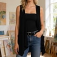 thumbnail image 2 of MDUKONU Womens Long Vests Sleeveless Draped Lightweight Open Front Cardigan Layering Vest with Side Pockets Black XL, 2 of 4