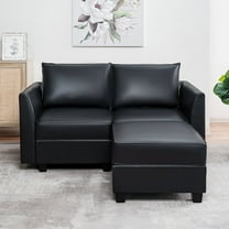 Naomi Home Elizabeth Modern DIY Collection-Color:Black,Fabric:Air Leather,Style:Loveseat with Ottoman