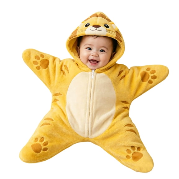 Baby Lion Clothes Romper, Hooded Long Sleeve Plush Animal Onesie for Halloween Party Dress Up and Photo Shoot