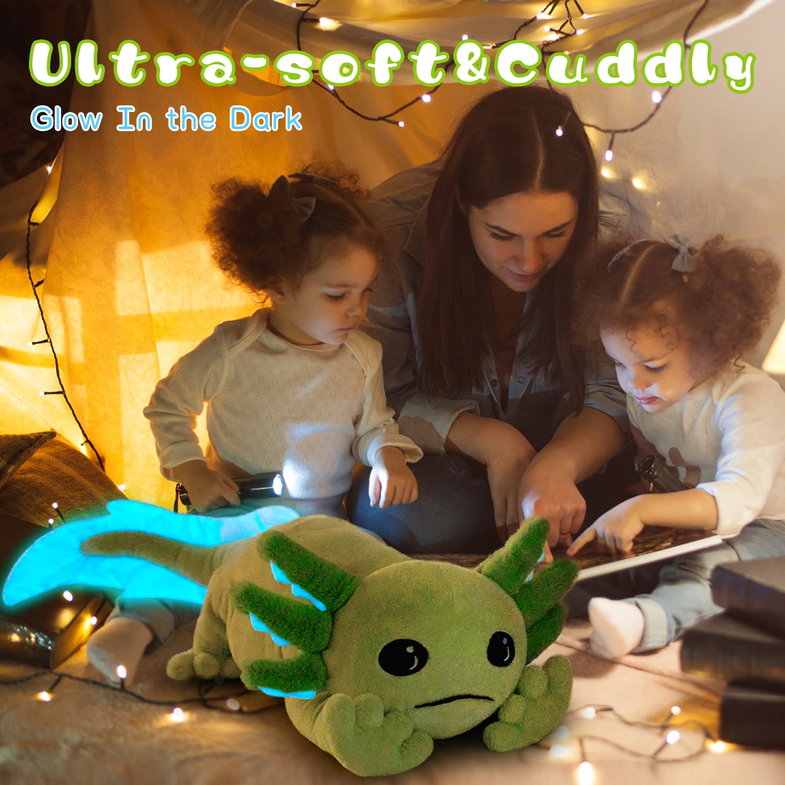 MaoGoLan 31.89" Giant Glow in The Dark Axolotl Stuffed Animals with 4 Babies Inside Large Axolotl Plush Toy Stuffed Newt Toys Salamander Plush Toys