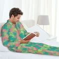thumbnail image 6 of Picia Colorful Palm Leaves Pattern Men’s Long-Sleeve Sleepwear Set - Soft 2-Piece Loungewear with Pockets, Comfy PJs for Relaxing Nights-Large, 6 of 7