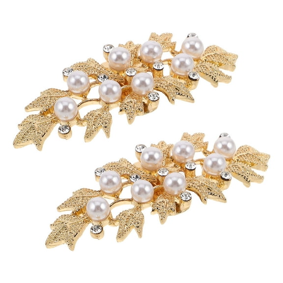 OUNONA Rhinestone Shoe Clips Golden Metal Detachable for Wedding Footwear