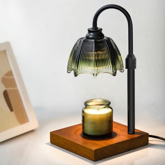 Hyindoor Candle Warmer Lamp Green Gradient Glass Lampshade with Timer Adjustable Height, Wax Melt Warmer for Scented Wax with 2 GU10 Bulbs, Birthday Gifts for Women, Mom Gifts Idea