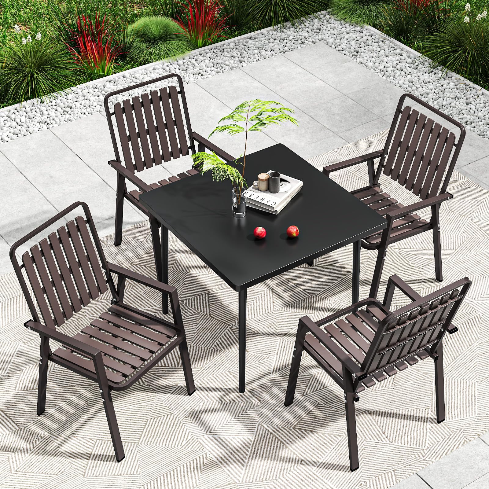 TQKVIPI Outdoor Patio Dining Chairs Set of 4, Outdoor Patio Chairs, Heavy Duty Metal Dining Chairs with Armrest for Balcony, Deck, Backyard, Lawn, Porch, Kitchen (Brown)