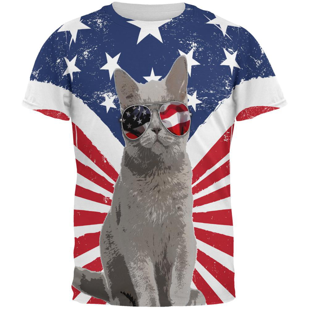 4th Of July Meowica America Patriot Cat All Over Mens T Shirt - Walmart.com
