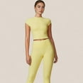 thumbnail image 2 of Women's Fitted Crop Active Tee Short Sleeve Round Neck Stretch Performance Fabric - X Large, Yellow, 2 of 7