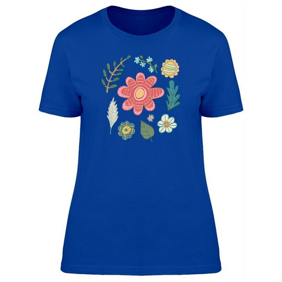 Cute Spring Flowers Doodle T-Shirt Women -Image by Shutterstock, Female Medium