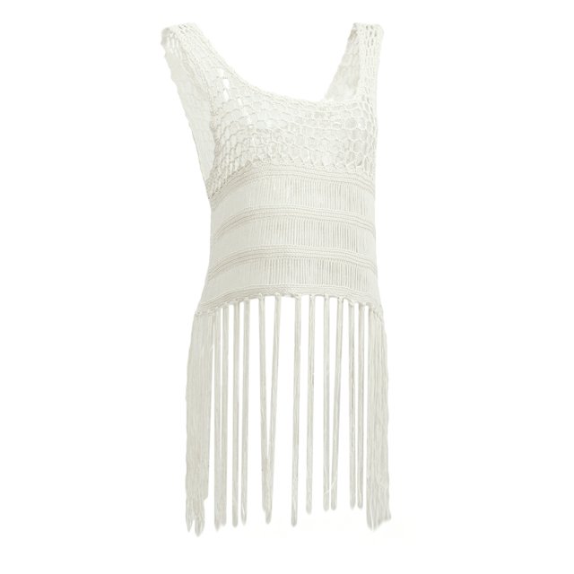 Bikini con Borlas de Ganchillo para Mujer, Traje de Baño, Camiseta Sin Mangas con Hueco Bohemio - Blanco, Único Sunnimix cubierta de bikini