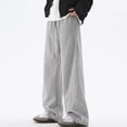 thumbnail image 4 of YMNXA Men's Casual Pants Drawstring Elastic Waist Solid Color Wide Leg Straight Leg Loose Fit Comfortable Fashion Trousers For Daily Wear,Grey,M, 4 of 5