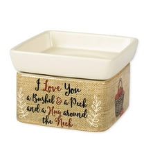 Elanze Designs I Love You A Bushel And A Peck Burlap Pattern Apples Stoneware 2 in 1 Jar Candle and Wax Tart Oil Warmer