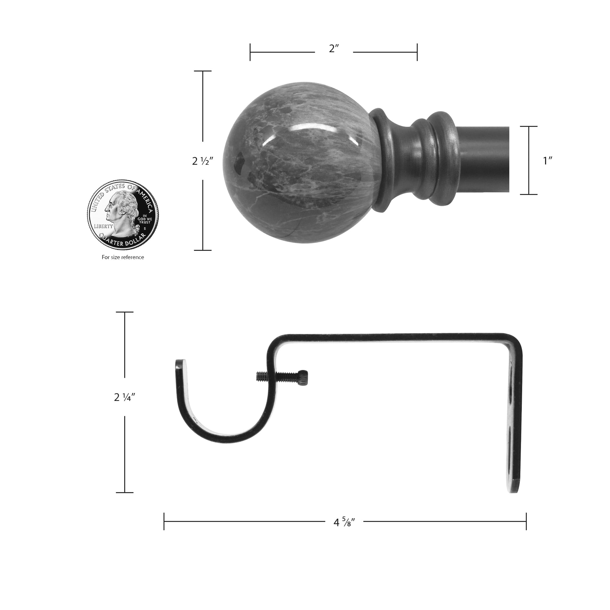 Decopolitan 1" Antique Silver Marble Adjustable Curtain Rod, 36-72"