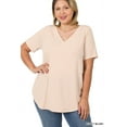 thumbnail image 3 of Women & Plus Short Sleeve V Neck Round Hem Relaxed Fit Casual Tee Shirt Top, 3 of 5