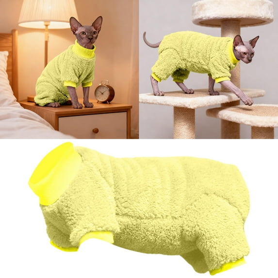FEISHENTT Dog Fuzzy Velvet Pajamas,Dog Winter Cloth for Small Dogs Cat,Boy Girl,Pet Jumpsuit, Doggy Apparel Yellow 25x19x3 cm