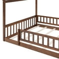 thumbnail image 6 of Full Size House Bed Frame for Kids, Teens, Boys & Girls with Safety Fence & Roof - Sturdy Pine Wood Construction, Mid-Century Modern Design, 7-Slat Support, Walnut Finish, 6 of 9